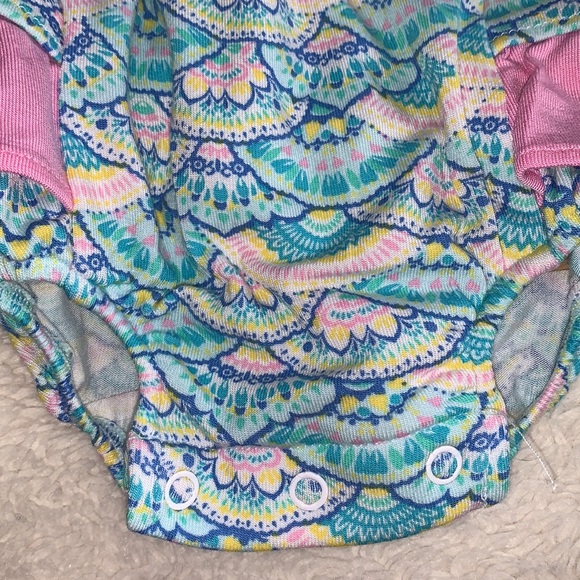 NWT Angel Dear Mermaid Scales Sunsuit Ruffled Romper 0-3M Pink Blue Bamboo - Picture 6 of 9